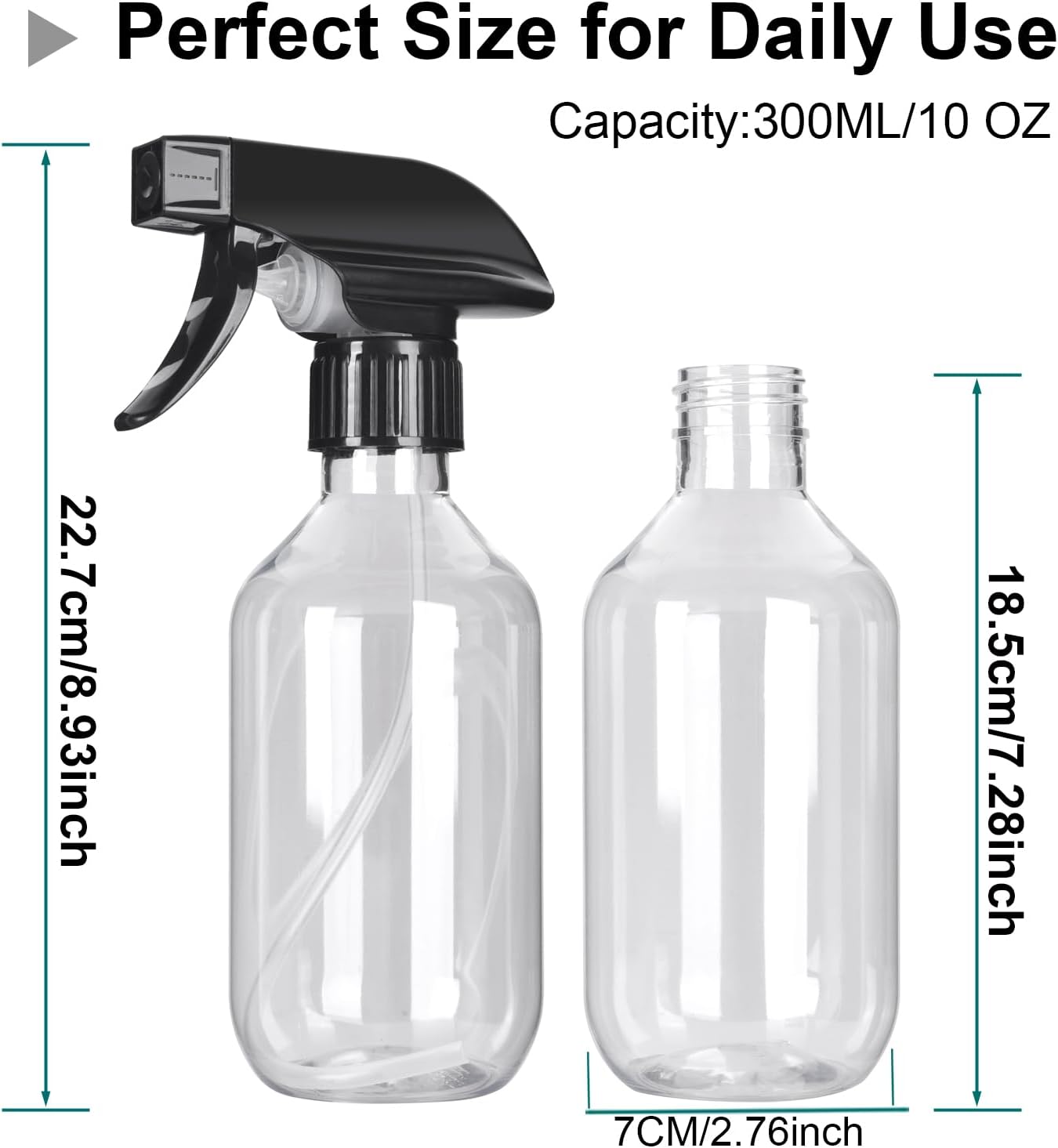 Plastic Spray Bottles - 10.5OZ/300ML Empty Spray Bottles for Cleaning Solutions, Plants, Pet, Essential Oils, Hair, Cooking - Mist/Stream Water Bottle