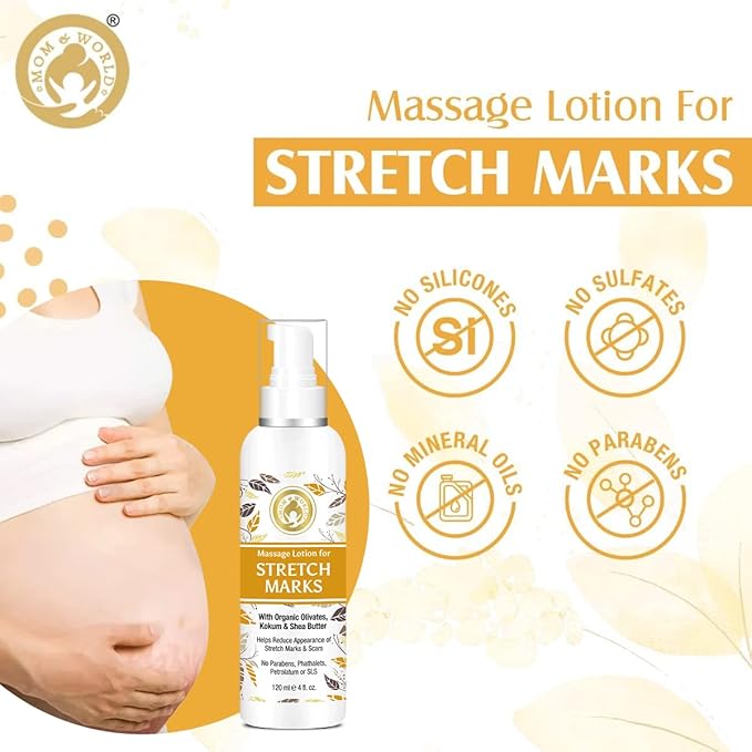 Mom & World Massage Lotion For Stretch Marks -120ml - With Organic Olivates, Kokum & Shea Butter