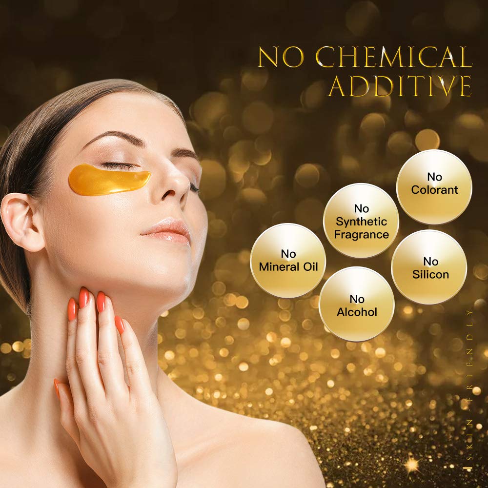Eye Patches, Under Eye Mask, 24K Gold Eye Treatment Mask, Dark Circles Gel Pads, Under Eye Bags Treatment for Puffy Eyes, Anti-Wrinkle , 14 Pairs