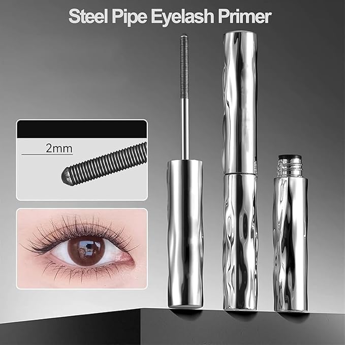 Steel Pipe Eyelash Primer, 3D Curling Eyelash IronMascara, Metal Wand MascaraWaterproof, Iron WandMascara Brushless, Non-Clumping, Washable (3)
