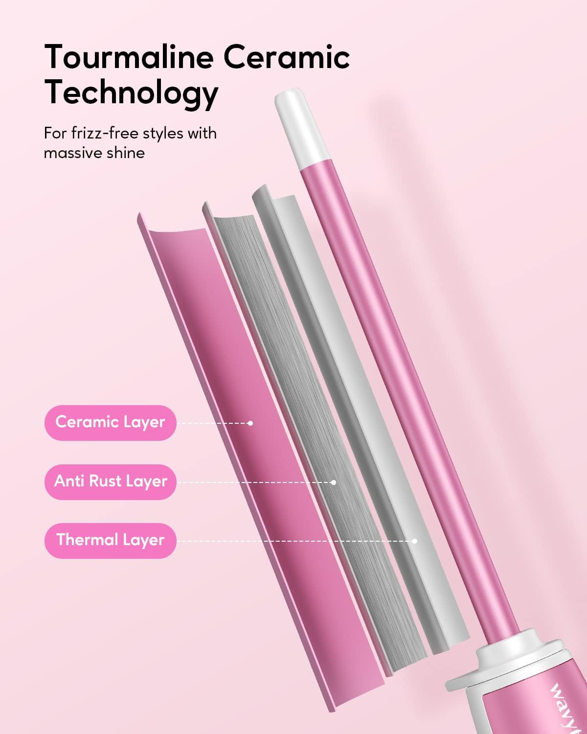 Wavytalk 3/8 Inch Small Curling Wand, Wand Curling Iron for Short & Long Hair, Ceramic Barrel with Adjustable Temperature, Heat Resistant Glove Included (Rose Pink)