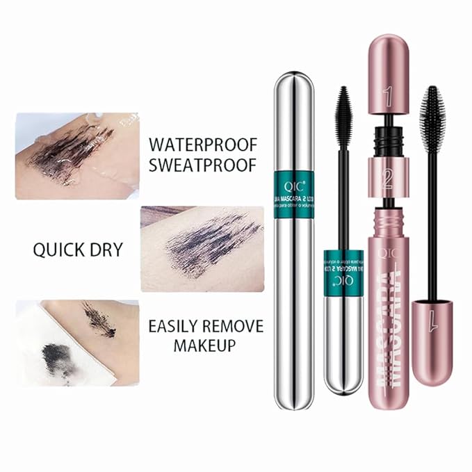 2Pcs 2 Step Lengthening & Volumizing Tubing Mascara, Smudge-Proof, Clump-Free, 2 in 1 Black Mascara For Natural Lengthening And Thickening Effect