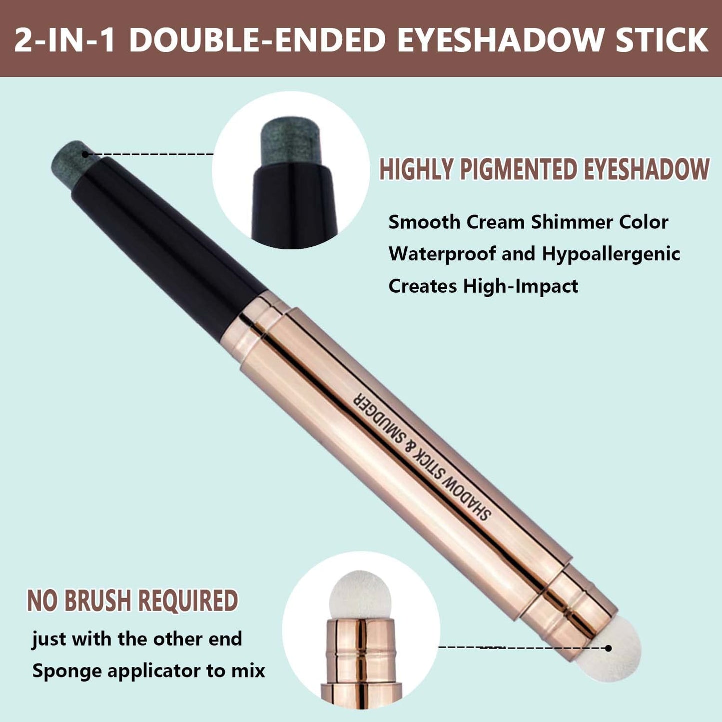 Evergreen Eyeshadow Stick Makeup, Highlighter Matte Cream Eye Shadow Pencil, Waterproof Hypoallergenic Long Lasting Crayon, Glitter Primer Palette Shimmer Eyeliner Pen wiht Soft Brush