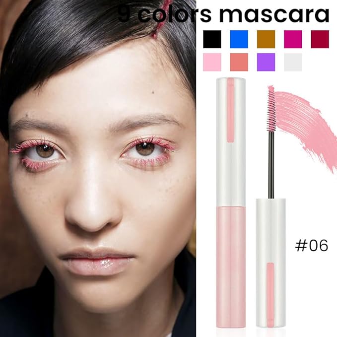 Colored Mascara for Eyelashes with Comb Set, Pink mascara Colorful Waterproof Long lasting Charming Voluminous for Women Cruelty Free Vegan Eye Makeup(C-1Pc 06#light pink, C)