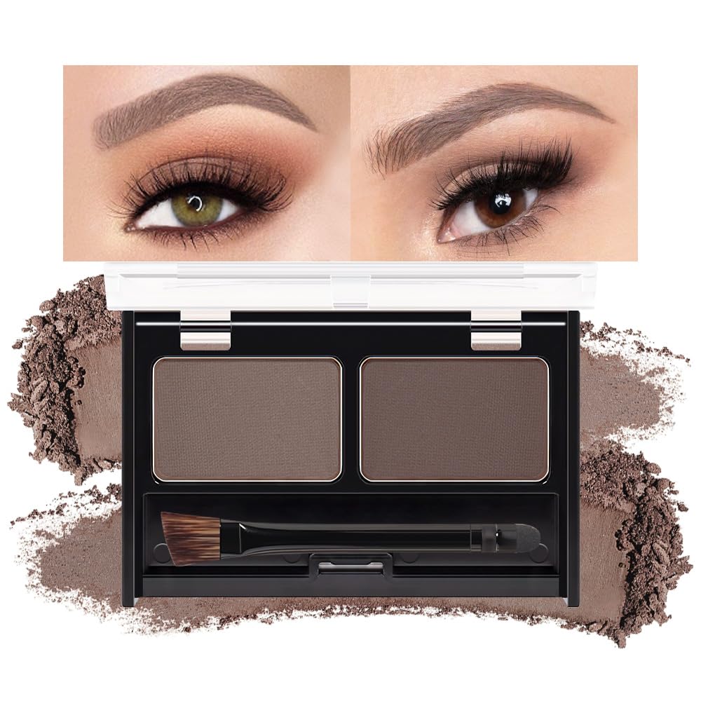 Light Dark Brown Eye Brow Powder Kit for Women, Medium Coffee Eyebrow Powder Palette with Brush,Brow Color Filler Get Full Defined Natural Brows, Highlight Contour sombra para cejas, Vegan