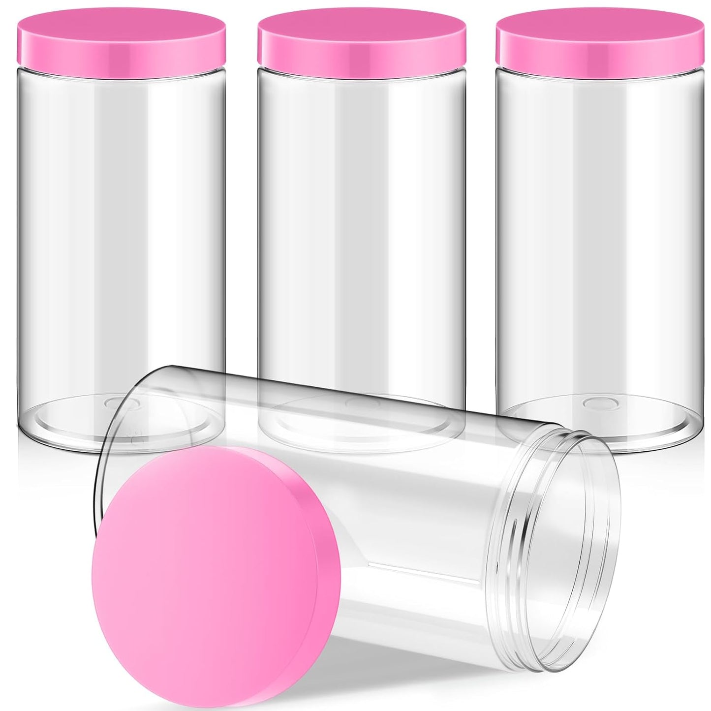 Patelai 4 Pieces Round Wide-mouth Leak Proof Plastic Container Jars with Lids for Travel Storage Makeup Beauty Products Face Creams Oils Salves Ointments DIY Making(32 Ounce,Pink)