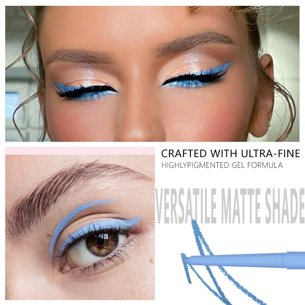 evpct Blue Eyeliner Pencils for Eyes, Light Sky Blue Matte Colored Eye Liner Pencil Makeup Waterproof Smudge Proof, Colored Gel Waterline Eyeliner Liquid Face Eye Paint Stick Lipstick Halloween Makeup