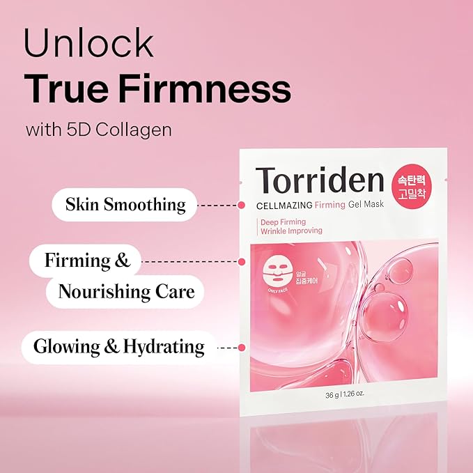 Torriden CELLMAZING Collagen Firming Gel Sheet Mask for Face Only (4 Pack) | Smoother, Firmer-Looking Skin with 5D Collagen Complex | Great Holiday & Christmas Gift Stocking Stuffer