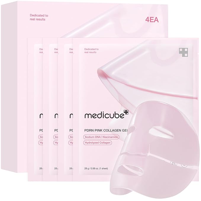 medicube Salmon DNA PDRN pink collagen jelly gel mask | overnight face mask for glass glow skin- elasticity, hydrating, firming and moisturizing | korean skincare, 28g, 4ea