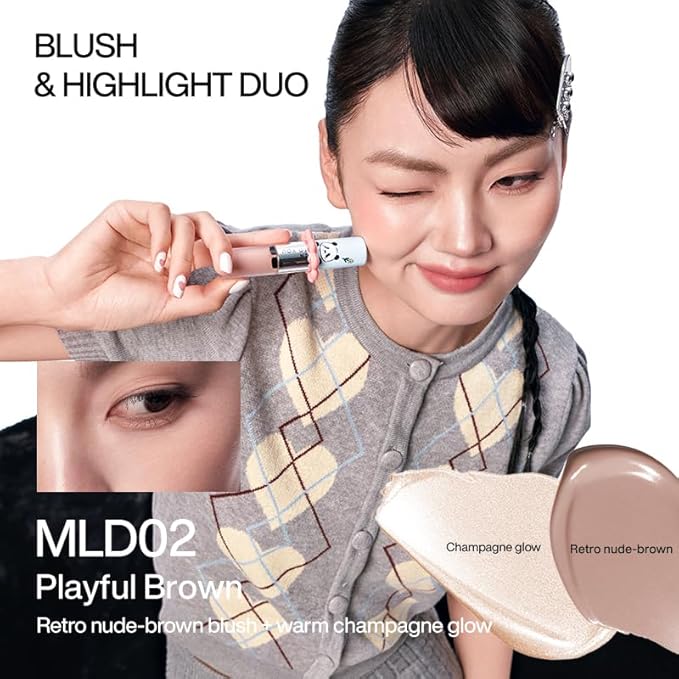 INTO YOU x M.Lan Panda The Color Mixer Set Limited Edition - 7 pieces Makeup Box Sets, Matte Lipstick + Canned Lip Mud + Blush & Highlight Duo + Cushion Foundation + Gift Bundle, L02 Set