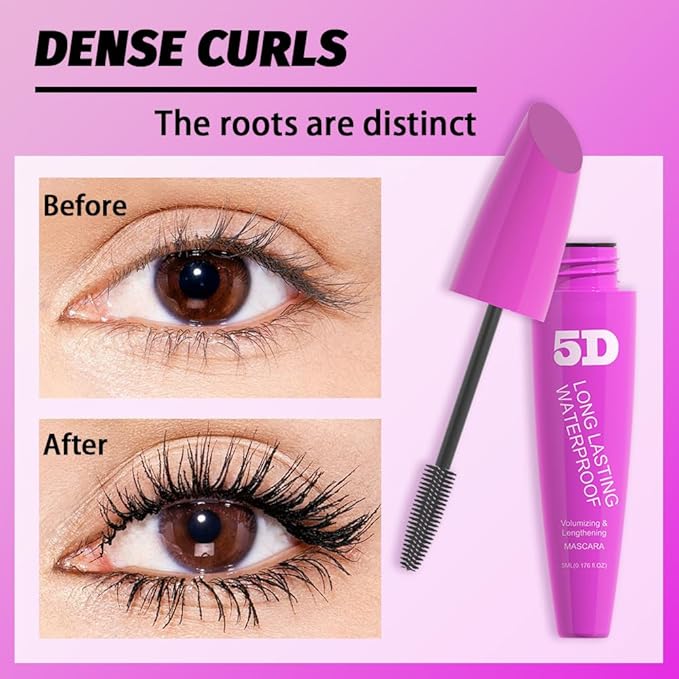 Black Volumizing Curl Long-Wearing Mascara Smudge-Proof Intense Length Feathery Soft Full Lashes Waterproof No Flaking Non Smudging Clumping，Cruelty Free