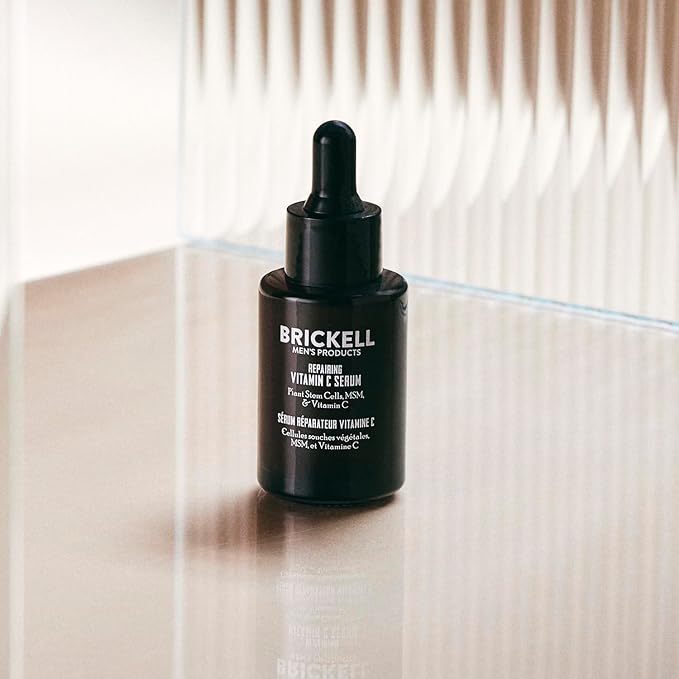 Brickell Men's Anti Aging Vitamin C Serum For Face, Repairing Night Facial Serum for Men, Natural and Organic Hyaluronic Acid Serum For Face to Diminish Wrinkles and Reduce Redness, 1 Ounce, Unscented