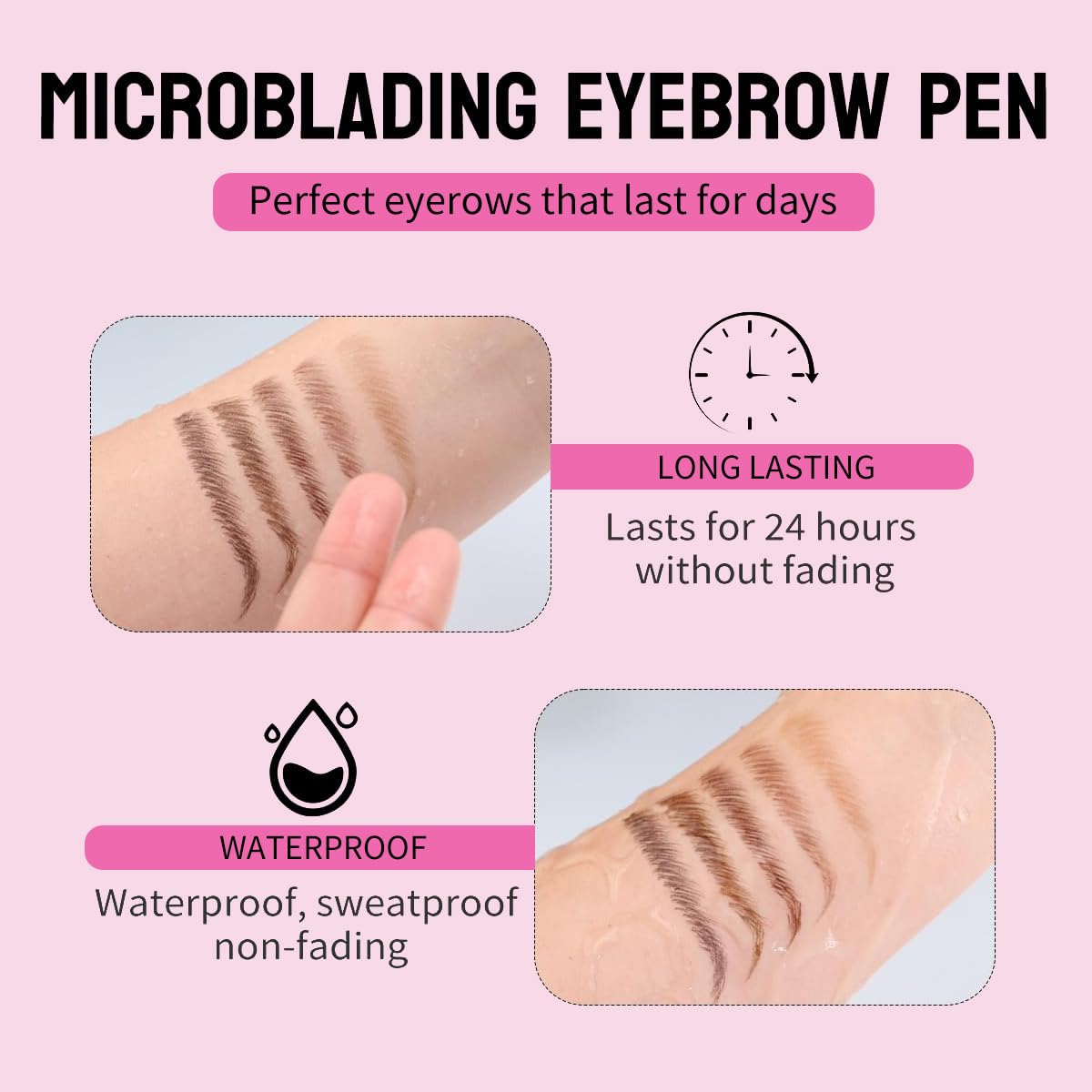 Microblading Eyebrow Pencils for Women - Eyebrow Pen 2-in-1 Dual-Ended Eye Brow Pencil with Precise 2-Fork-Tip & Brush-Tip Waterproof Eyebrow Pen for Hair-Like Brows, Last All Day, Black Brown