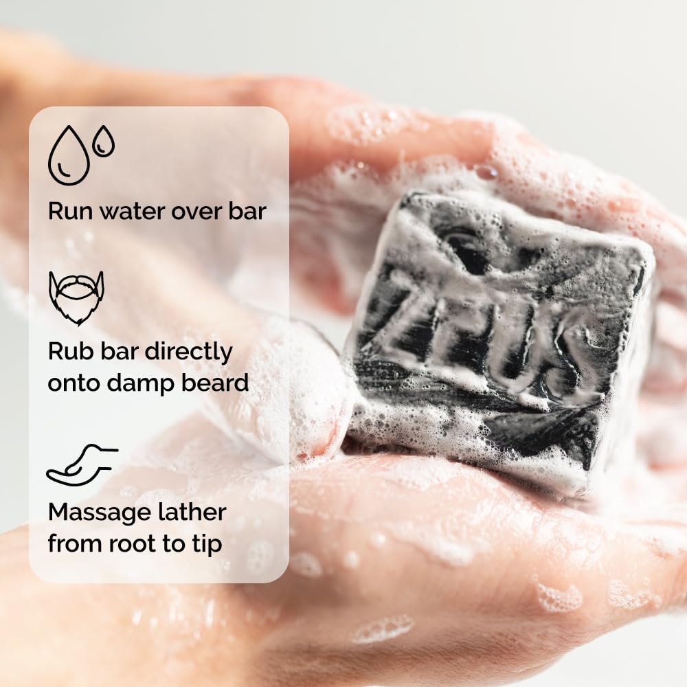 ZEUS Beard Wash Bar for Men, All-Natural Hydrating Shampoo, Skin-Clarifying Soap & Beard Care Cleanser with Natural Ingredients, Anti-Itch & Gentle on Skin (Made in USA) Sandalwood