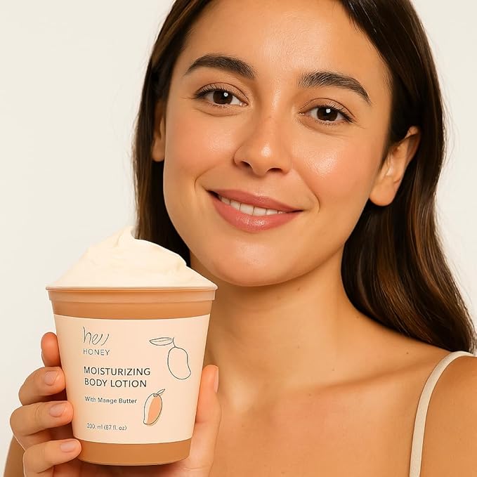 Hey Honey Skin Care Mango & Honey Water-Free Body Lotion - Hyaluronic Acid, Ceramides & Barrier Repair for Hands, Elbows & Dry Sensitive Skin | 24-Hr Hydration, Fruit Enzymes, Cruelty-Free | 6.7 oz