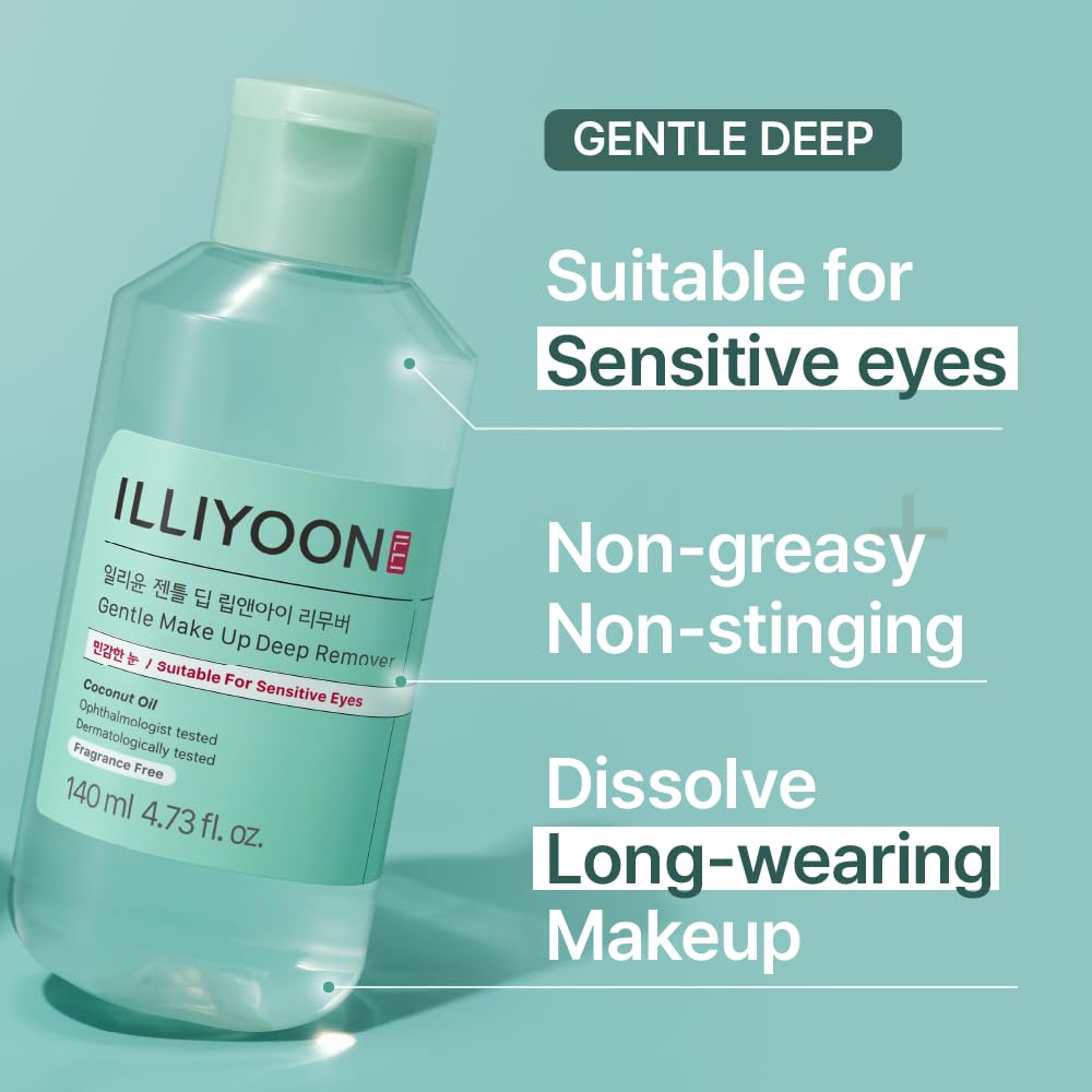 Illiyoon Gentle Deep Eye Makeup Remover | for Waterproof Mascara, Lipstick, Eyeliner, Non-Greasy 2-Phase Oil & Water Formula, Ophthalmologist Tested, Vegan, Korean Skin Care, 4.73 fl.oz.