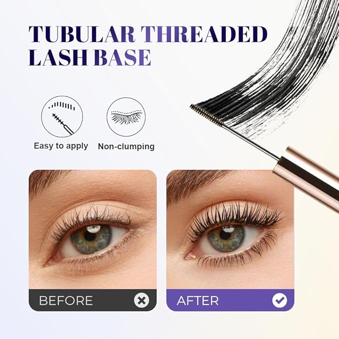 Ultra-Fine Lengthening Waterproof Quick-Dry Mascara, 2026 New Iron Wand Mascara, Waterproof Metal Wand Mascaras, Long-lasting 3D Curling Eyelash, Smudge Proof and No Flaking (Brown)