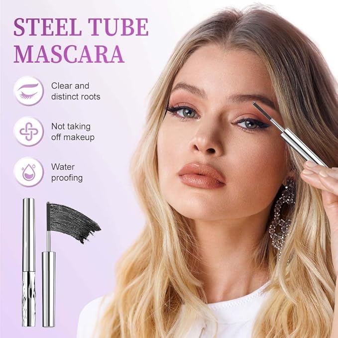 Iron Wand Mascara, 2026 New Waterproof Quick Drying Curling Mascara, 3D Curling Eyelash Iron Mascaras, Black Washable, Long Lasting Smudge-Proof Tubing Mascaras Volumizing & Lengthening (Black)