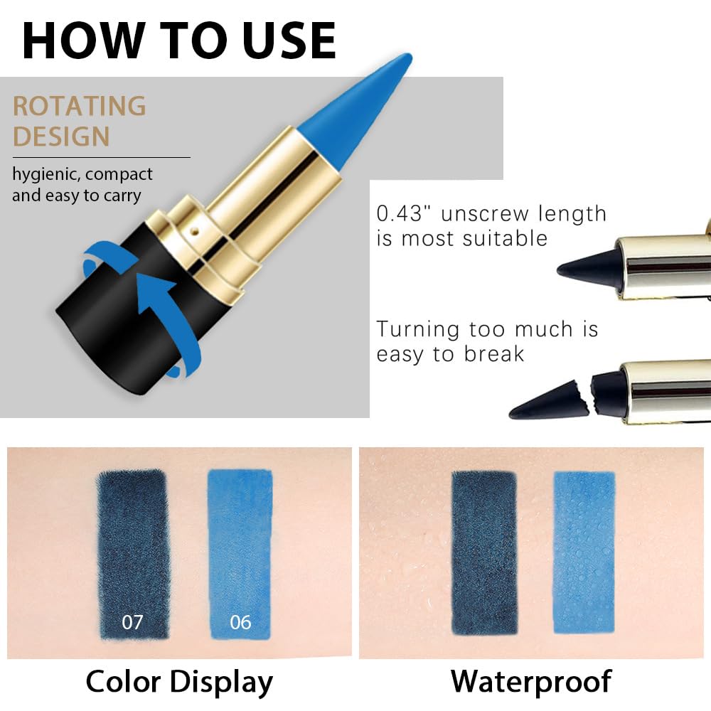 Kaely 2Pcs Light Dark Blue Gel Eyeliner Pencils Set,Waterproof Color Colored Eye Liner Crayon,Cat Eye Stencil Gothic Halloween Makeup,Face Paint Eye Black Stick,delineadores de colores para ojos