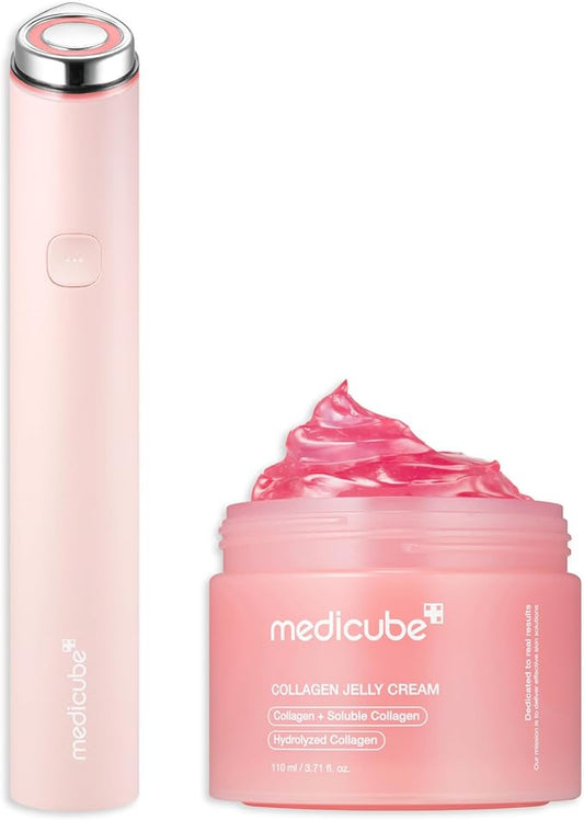 medicube Plump and Radiant Pink Duo: Mini Booster Pro Pink and Collagen Jelly Cream, 3.71 fl.oz. (110ml) | Holiday Stocking Stuffers, Stocking Stuffers for Women, Gifts for Her, Gifts for Women