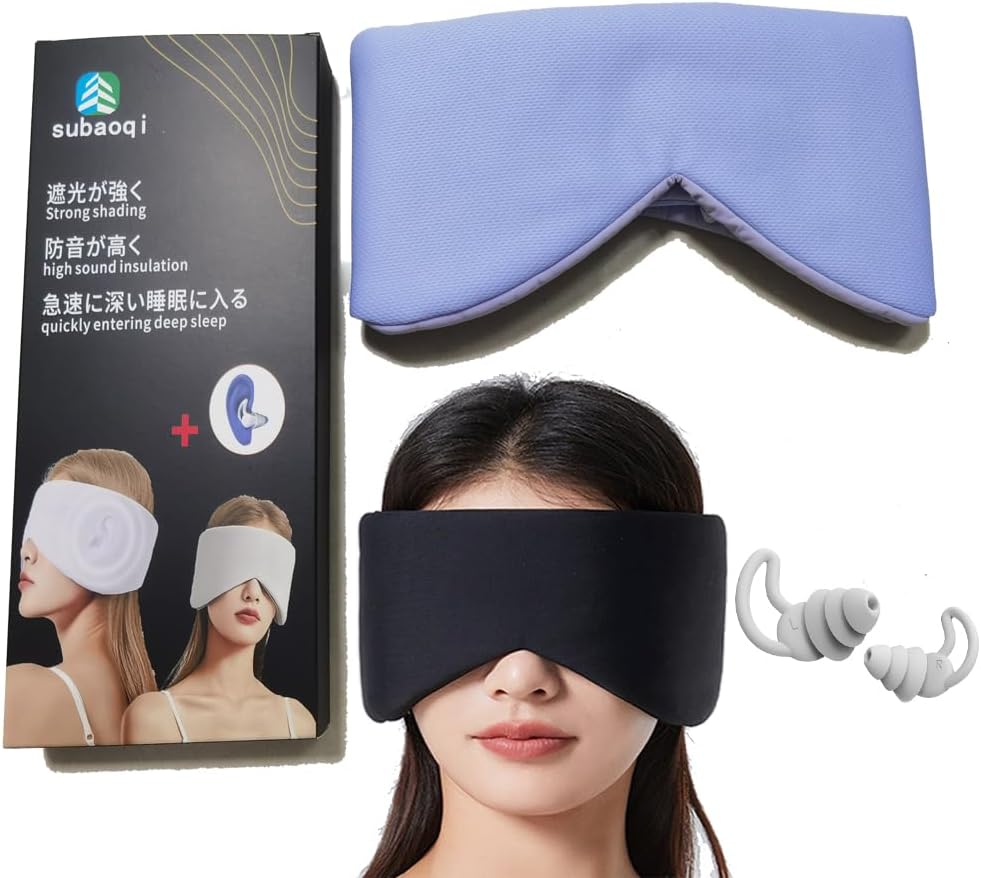 Silk Eye Sleep Mask for Sleeping Women Men, Blackout Blindfold Eye Mask+soundproof Ear plugs, Rest Like A Deaf or Blind Person, noise cancelling ear plugs Mask for Travel Night Best Sleep Mask (black)