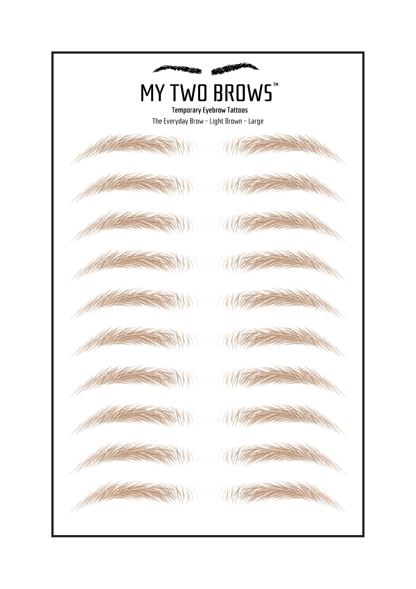 (10 pairs) Light Brown Temporary Eyebrow Tattoo - Large Size - Waterproof & Smudgeproof - Everyday Brow Style Eyebrow Stickers - Sheet Lasts up to 30 Days - Won't Work on Existing Brows