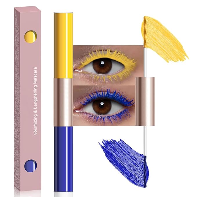 BINGBRUSH Colored Mascara Smudge-Proof, Long-Lasting, Volumizing & Lengthening Yellow Mascara,Vibrant,Waterproof Eye Makeup for Party & Daily Looks (03#-Yellow & Blue)