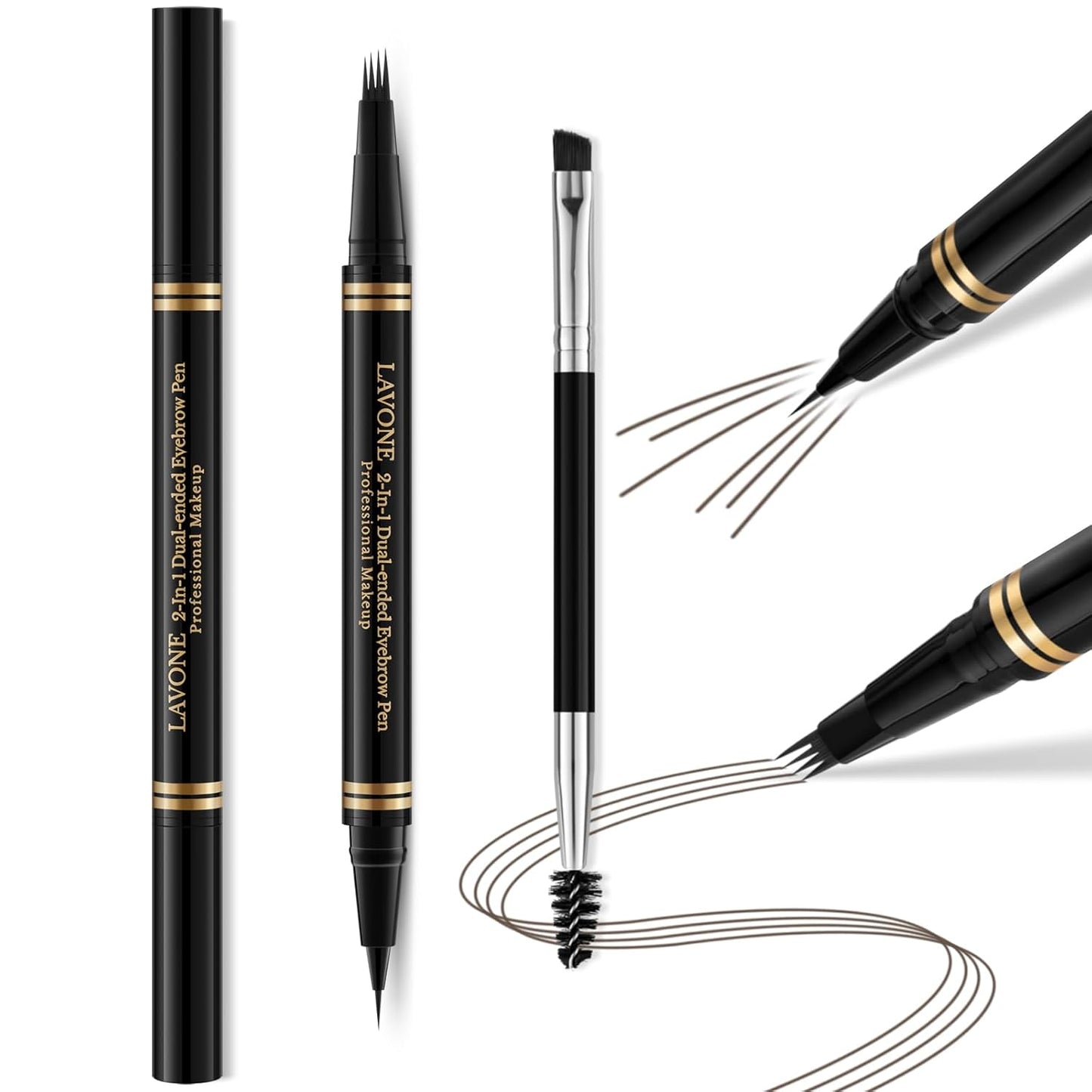 Eyebrow Pen Makeup Kit, with 4 Tip Waterproof Microblading Eyebrow Pencil, Eyeliner, Eyebrow Pomade and Dual-ended Eyebrow Brush, Brow Pencil Eyebrow Kit for Natural Looking - Medium Brown