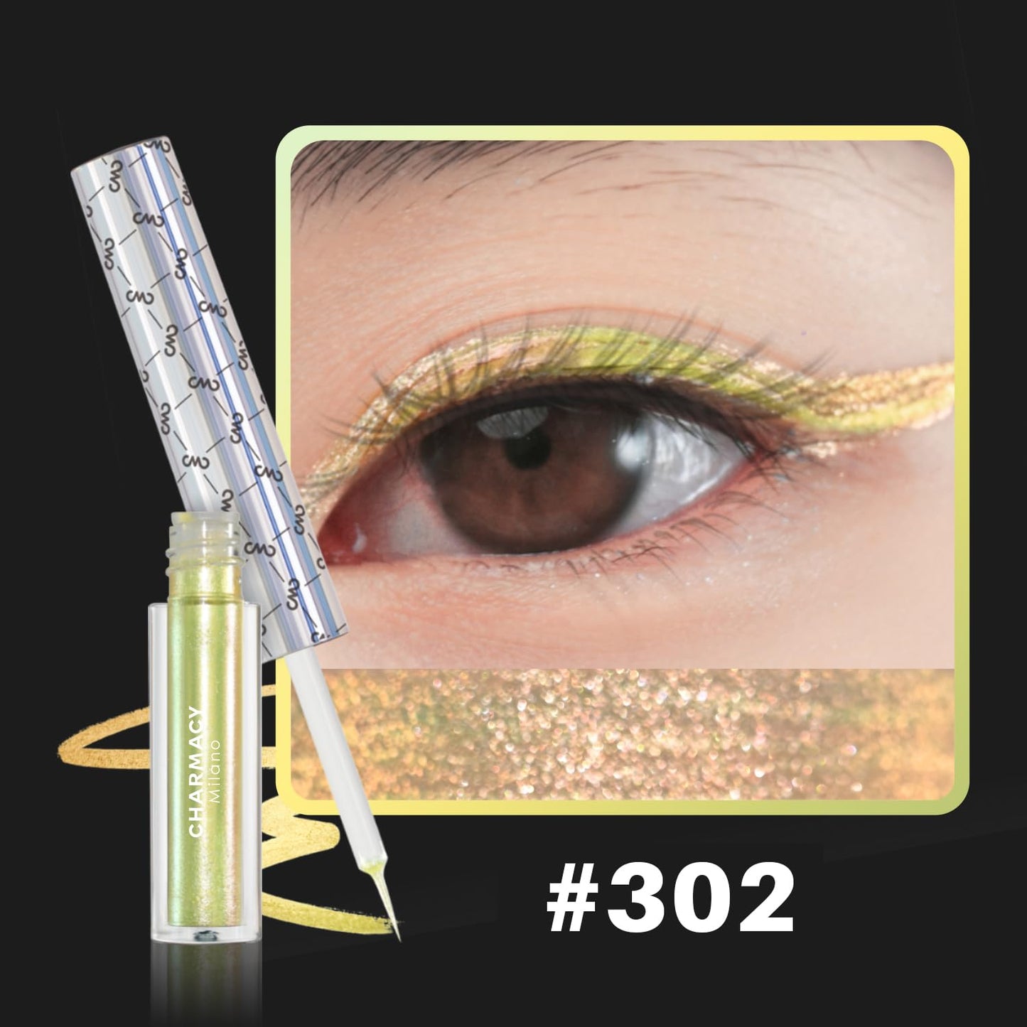 CHARMACY Chameleon Liquid Glitter Eyeliner - Highly Pigmented, Metallic MultiColor Shifting, Waterproof, Ultra-Fine Tip, Longwearing, Smudge-proof (#302)