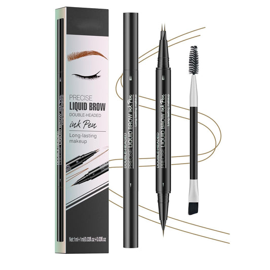 Microblading Eyebrow Pencil,2-in-1 Dual-Ended Eyebrow Pen with 2 Tip brow pen and Precise Brush-Tip,Brow Pen for Natural Waterproof and Long-Lasting Brows (Light brown)