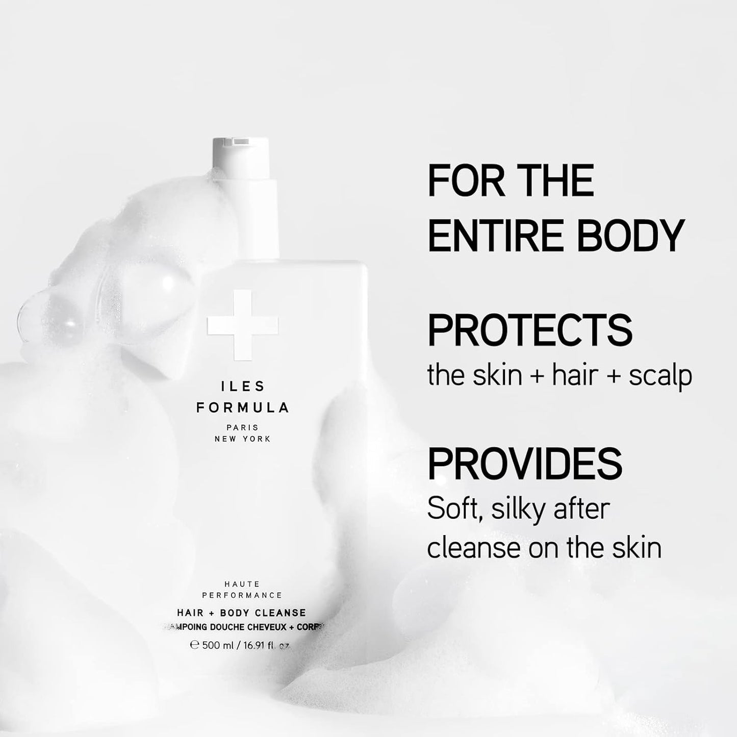 ILES FORMULA Haute Performance Hair + Body Cleanse + Natural Sponge - Gently Cleanse & Nourish Hair + Body, Sulfate, Silicone & Paraben Free, 500 ML