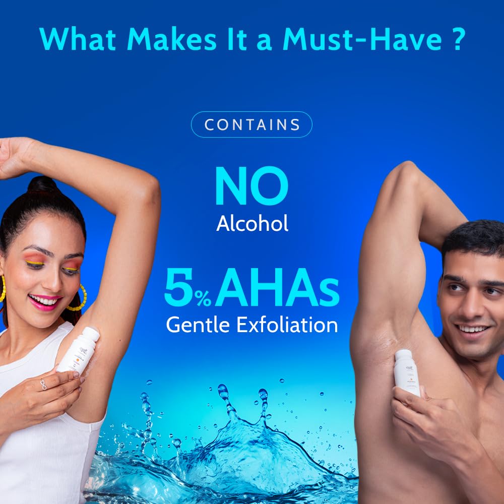 UnderArm Roll-On with 5% AHA| Lactic & Mandelic Acid|Prevents Odour, Brightens Skin & Exfoliates Underarm | For Sensitive Skin | Aqua Fragrance | Alcohol & Aluminium Free | 1.35 fl oz