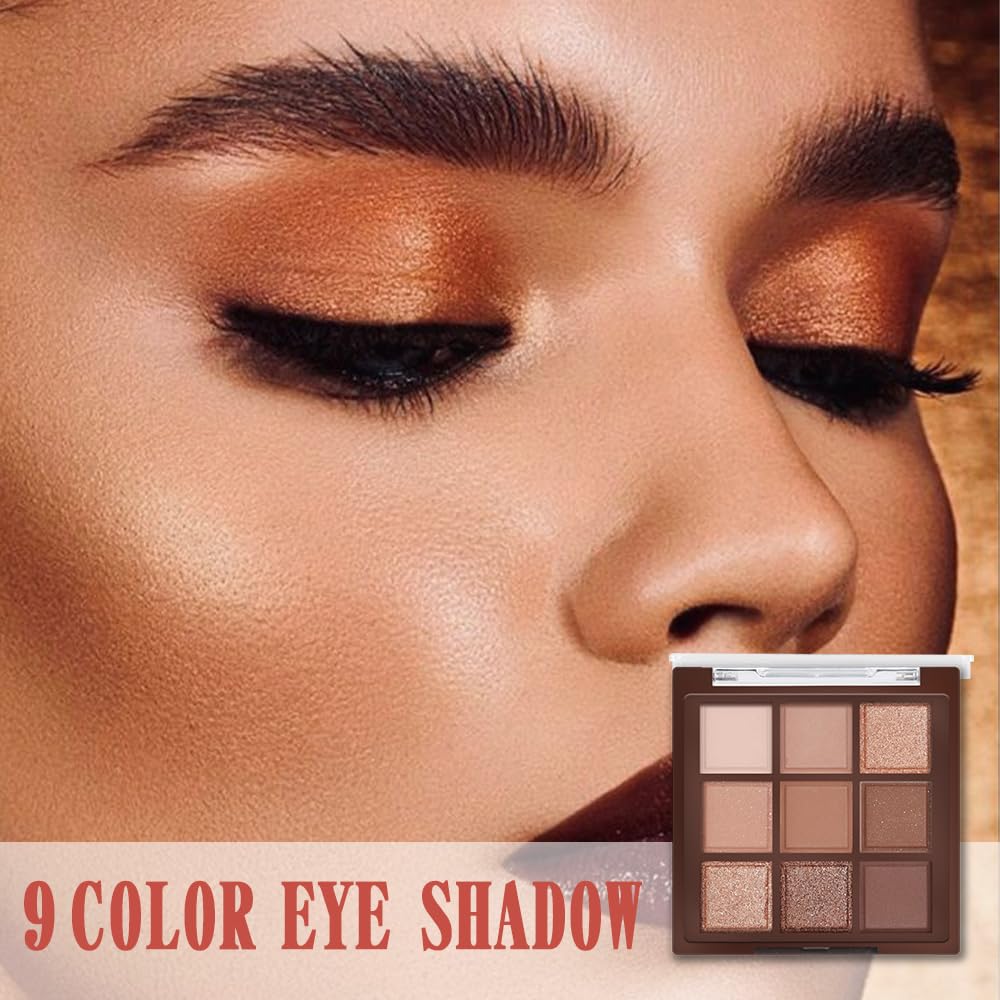 Neutral Nude Brown Smokey Eye Eyeshadow Palette Makeup, Matte & Shimmer Rose Gold Bronze Cream Eyeshadow Palette,Highly Pigmented Natural Eyeshadow for Eyes Long Lasting Naturing-Looking A-04