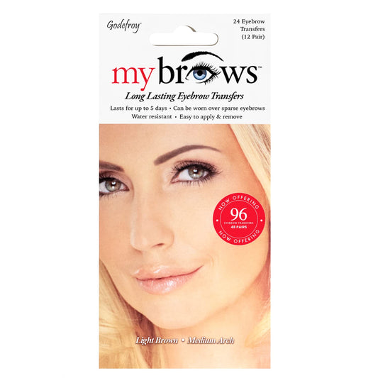 Godefroy MyBrows Long Lasting Eyebrow Transfers, Medium Arch, Light Brown, 48-Pairs of Brows (96 Individual transfers)
