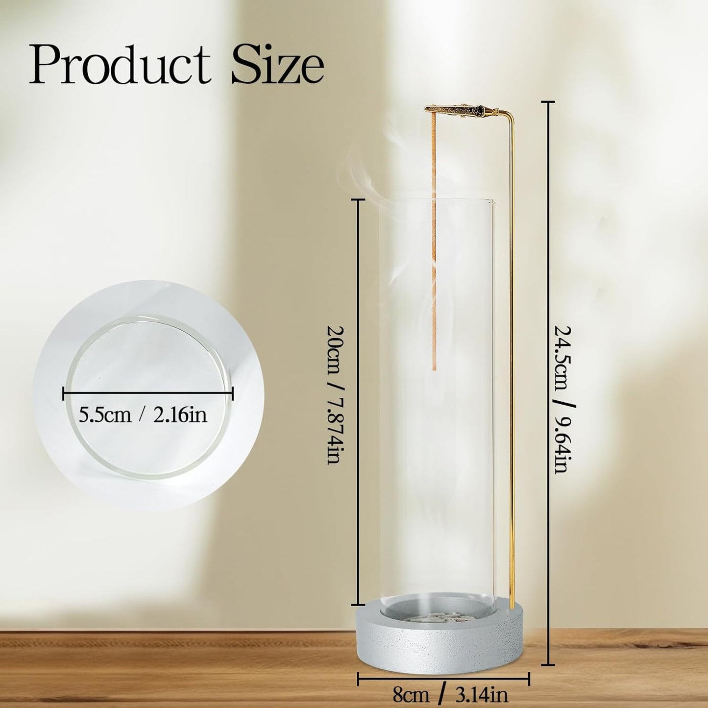 Incense Holder for Sticks, Anti-Ash Flying Incense Burner with 30 Incense Sticks, Detachable Glass Ash Catcher