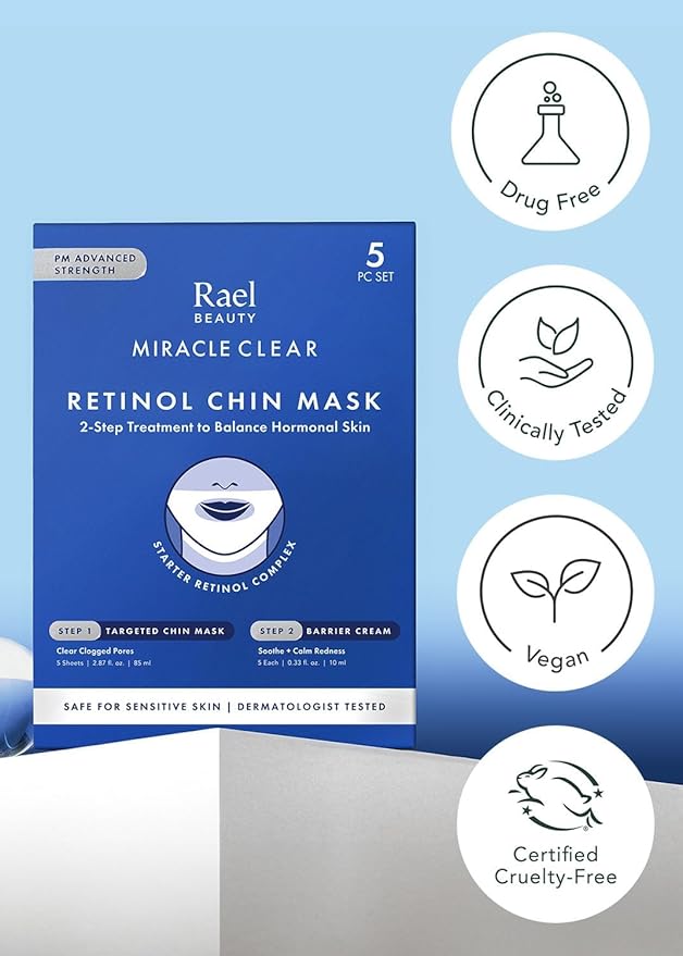 Rael Retinol Chin Mask with Miracle Clear Barrier Cream - Face Masks and Moisturizer, 2 Step System, Niacinamide, Ceramide NP, Korean Skincare (5 Kits)
