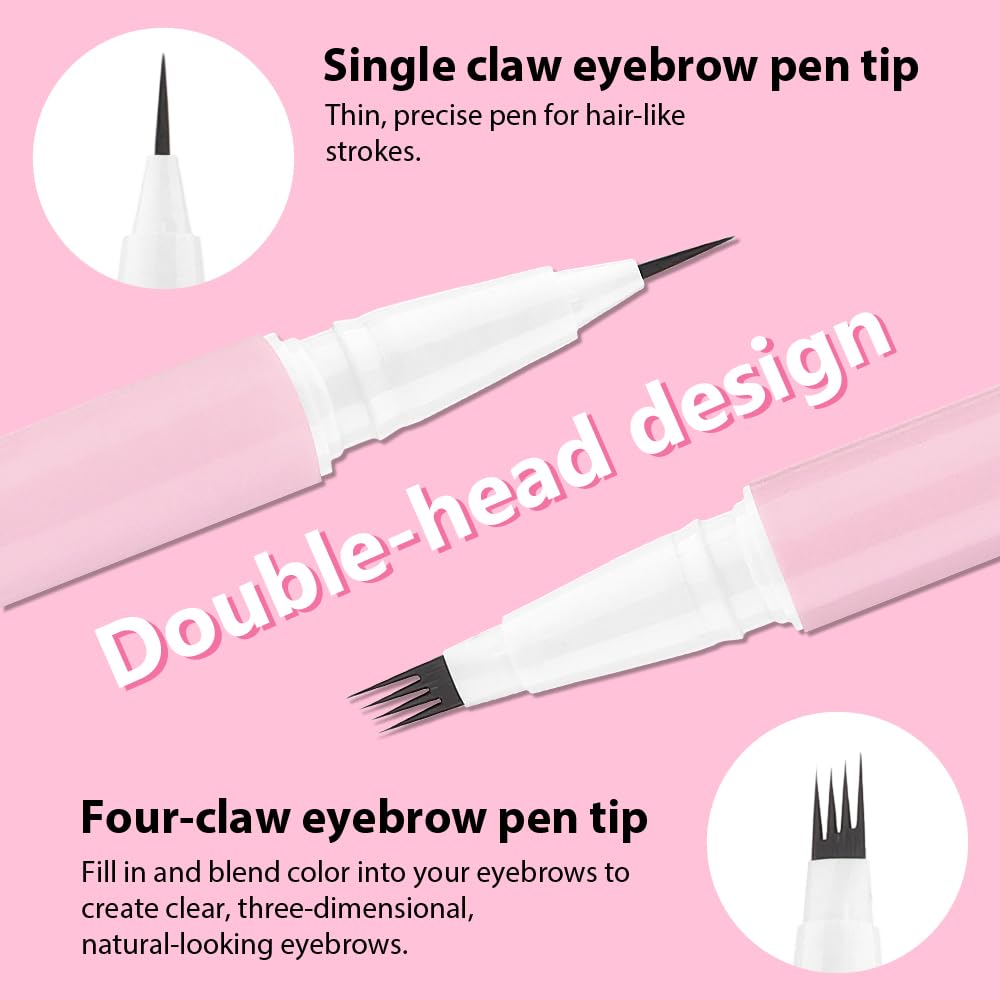 evpct 1Pcs Black Brown Magic Microblading Dual-Ended Eyebrow Contouring Pen Brow Pencil, with 4 Brush Micro-Fork-Tips Applicator and Precise Brush-Tip Hair Like Strokes, Dual-ended Eyebrow Brush