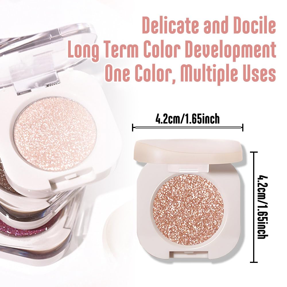 Glitter Shimmer Sparkle Eyeshadow Palette Makeup for Women, Light Brown Glitter Shimmer Metallic Holographic Iridescent Cream Iridescent Single Monochrome Eye Shadow Makeup, 09