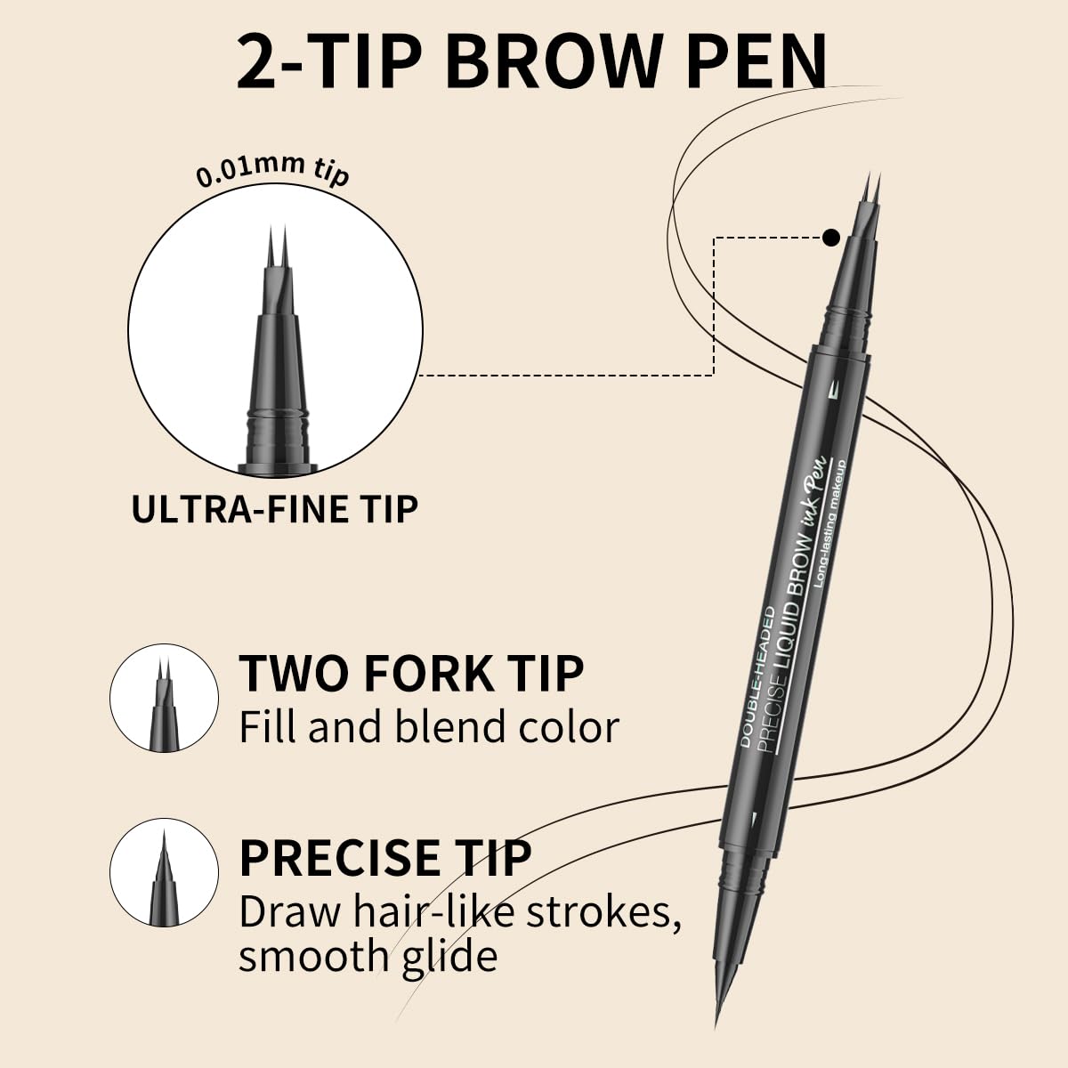 Microblading Eyebrow Pencil,2-in-1 Dual-Ended Eyebrow Pen with 2 Tip brow pen and Precise Brush-Tip,Brow Pen for Natural Waterproof and Long-Lasting Brows (Brown)