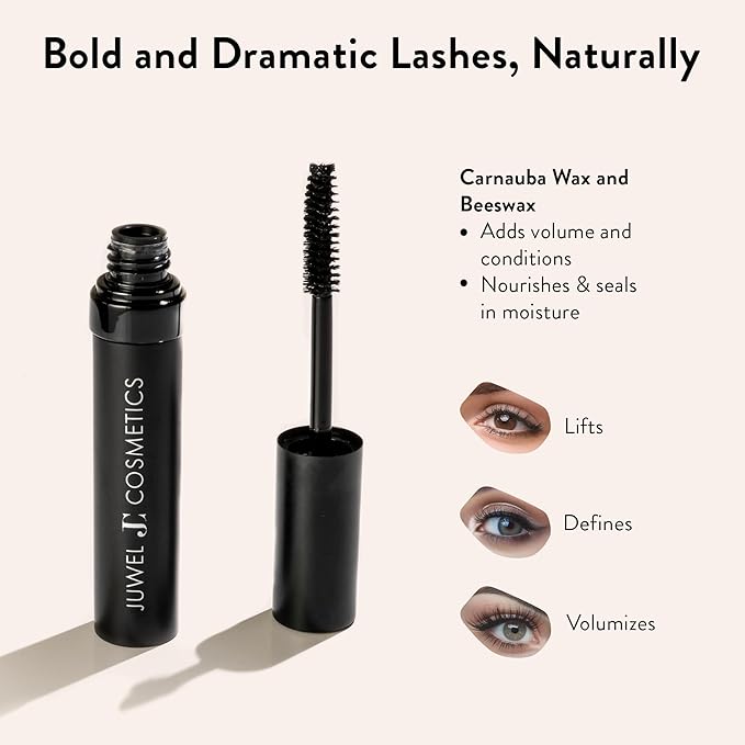 Juwel Cosmetics XL Black Mascara, Volumizing and Lengthening Mascara, Long-Wear Waterproof High-definition mascara with Carnauba Wax and Beeswax, pH Balanced for Sensitive Eyes, Paraben-free, 10ml