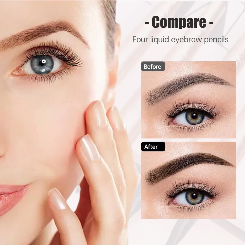 Microblading Eyebrow Pen, New 3D Microblading Eyebrow Pencil, Waterproof Eye Brow Pen with 4 Tip, Natural Magic Eyebrow Makeup Fine Stroke Contouring Pencil Long-Lasting Stay on All Day (Black)