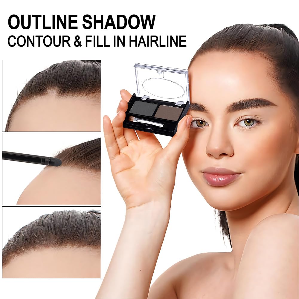 Black Brown Eye Brow Powder Kit for Women, Medium Coffee Dark Gray Eyebrow Powder Palette with Brush, Brow Color Filler Get Full Defined Natural Brows, Highlight Contour sombra para cejas, Vegan