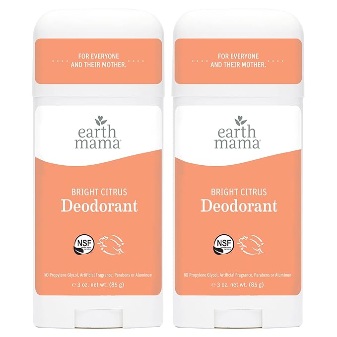 Earth Mama Bright Citrus Deodorant | Safe for Sensitive Skin, Pregnancy and Breastfeeding, Contains Organic Grapefruit and Calendula, No Baking Soda or Aluminum, 2.65-Ounce (2-Pack)