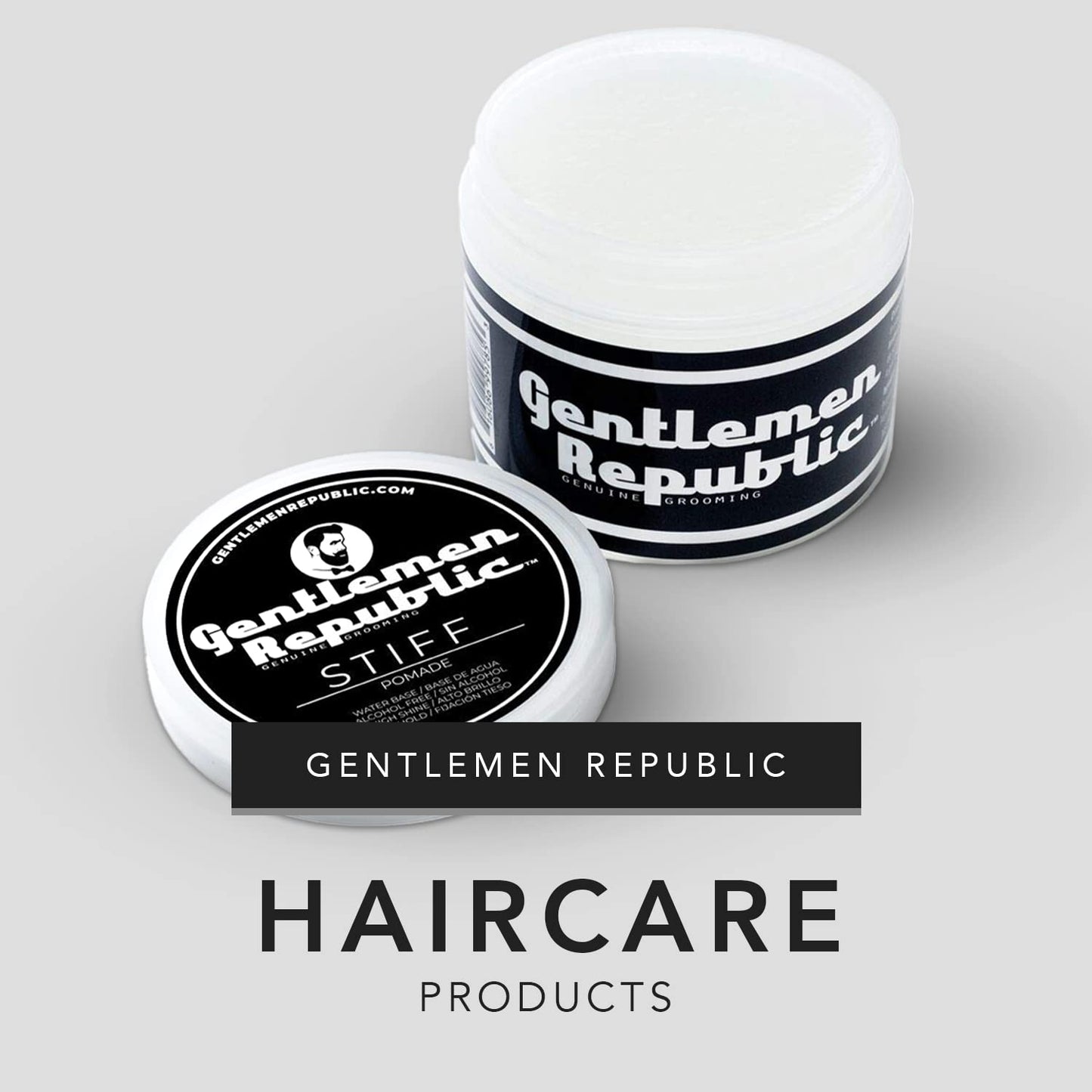 Gentlemen Republic 8oz Stiff Hair Pomade - Lightweight All-Day Hold with High Shine Finish, Alcohol-Free and Paraben-Free Formula, Suitable for Thick Hair