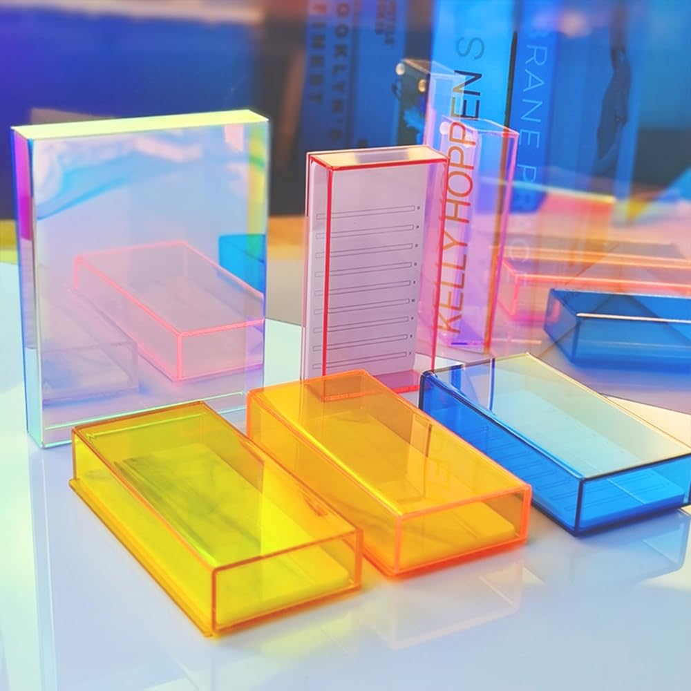 Grafting False Eyelash Acrylic Extension Pallet Organizer, Eyelash Extension Glue Tweezers Plate Makeup Palette, Dustproof Storage Box Display Training Tools Salon (Transparent Grey)