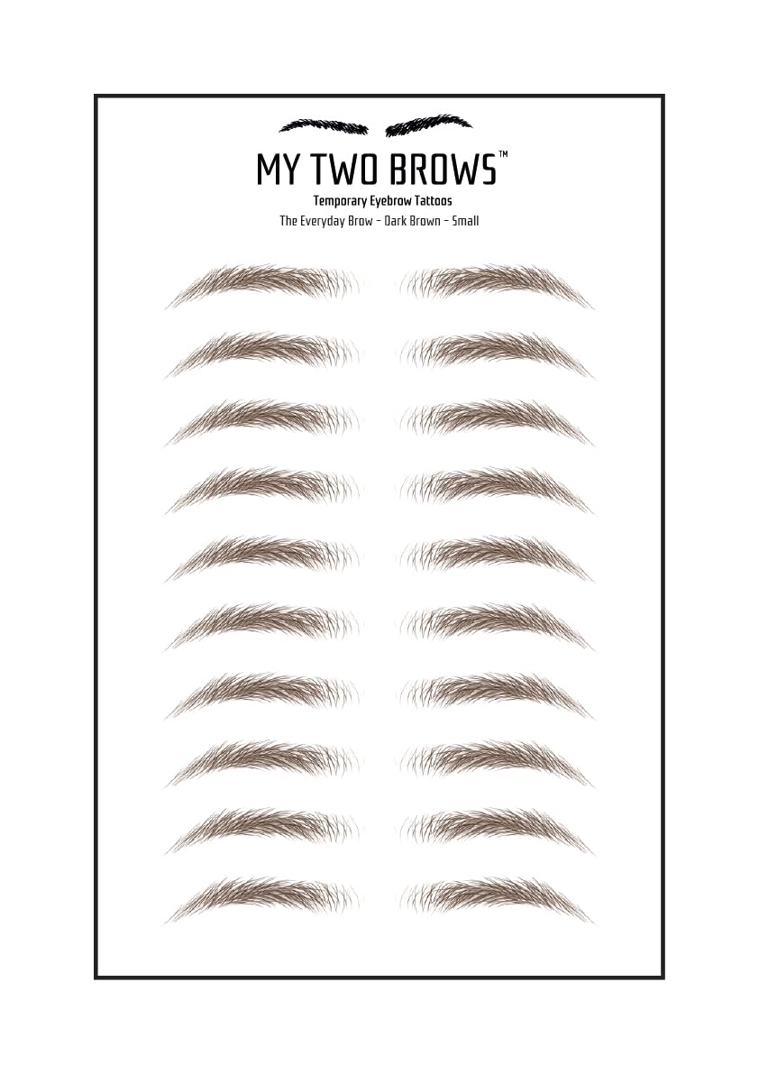 (10 pairs) Dark Brown Temporary Eyebrow Tattoo - Small Size - Waterproof & Smudgeproof - Everyday Brow Style Eyebrow Stickers - Sheet Lasts up to 30 Days - Won't Work on Existing Brows