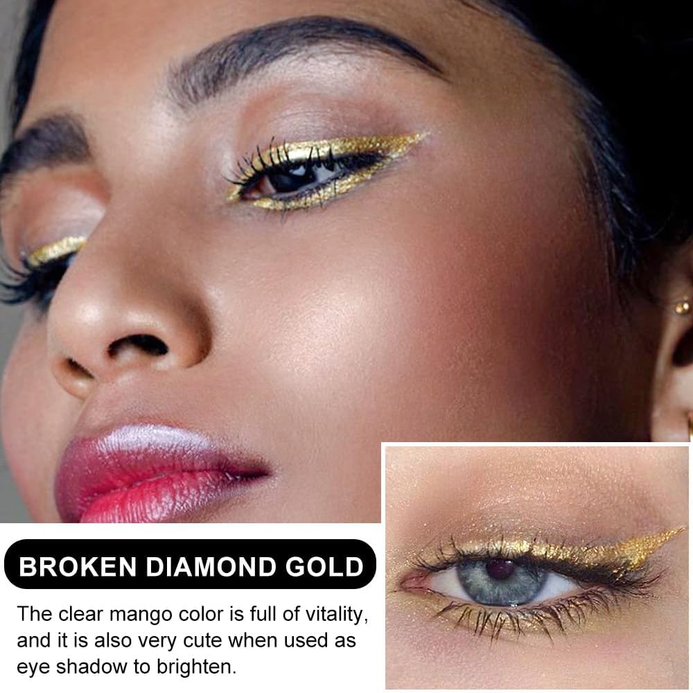 evpct 2Pcs Glitter Sparkling Shimmer Gold & Silver Liquid Eyeliner Makeup Pen Set, Metallic Satin Finish Colorful Colored Sparkle Eye Liner Pen Waterproof Smudge Proof Long Lasting High Pigmented