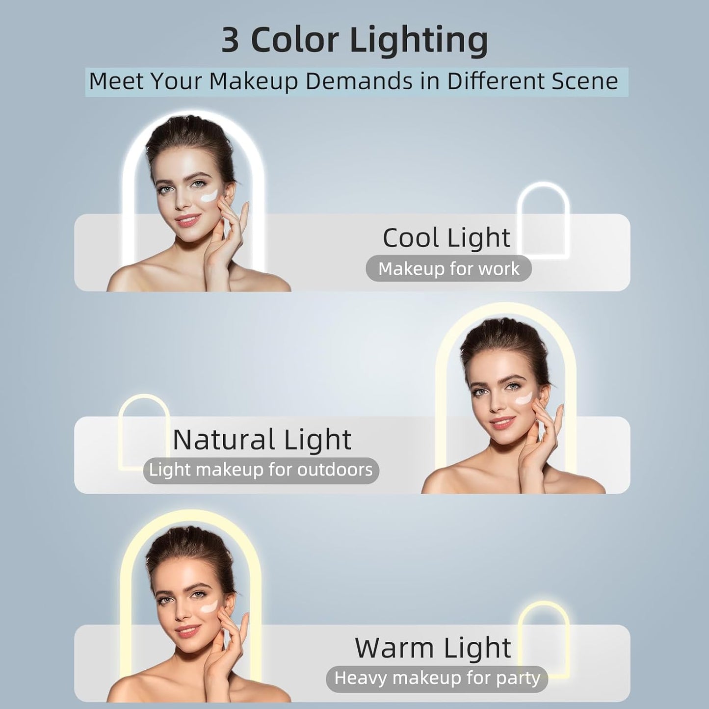 FUNTOUCH Rechargeable Travel Makeup Mirror with Lights,Portable Lighted Compact Mirror with Small 10X Magnification,3 Color Lighting, Dimmable Touch Screen, Tabletop LED Folding Cosmetic Vanity Mirror