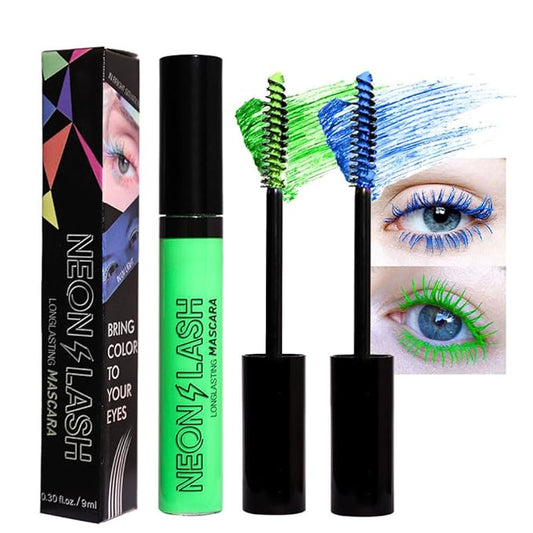 2 Colored Mascara for Eyelashes Set,Blue Green Halloween Fluorescent Colorful Waterproof Long lasting Charming Voluminous Mascara for Women Cruelty Free Vegan Eye Makeup (02# Green &05# Blue)