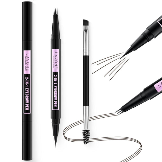 LAVONE Eyebrow Pencil, 2-In-1 Waterproof Eyebrow Pen, with 3 Tip Microblading Eyebrow Pen and Ultra-Precise Brow Pencil, Dual-ended Eyebrow Brush, for Eyebrow Makeup - Ebony